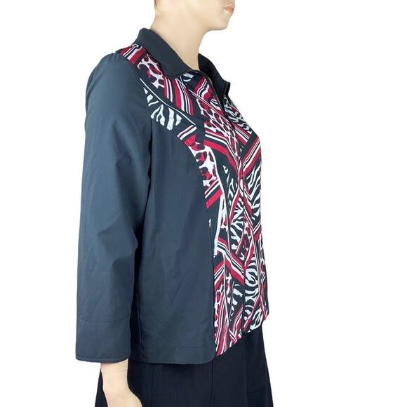 CJ Banks Women Black Red Geometric Collared Long Sleeve Jacket Size 1X - Picture 4 of 5